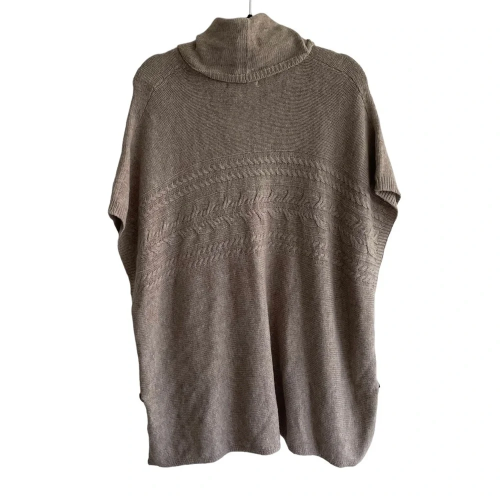 TAHARI Oversized Wo Cowl Neck Poncho Sweater Tan Beige S - Picture 3 of 4